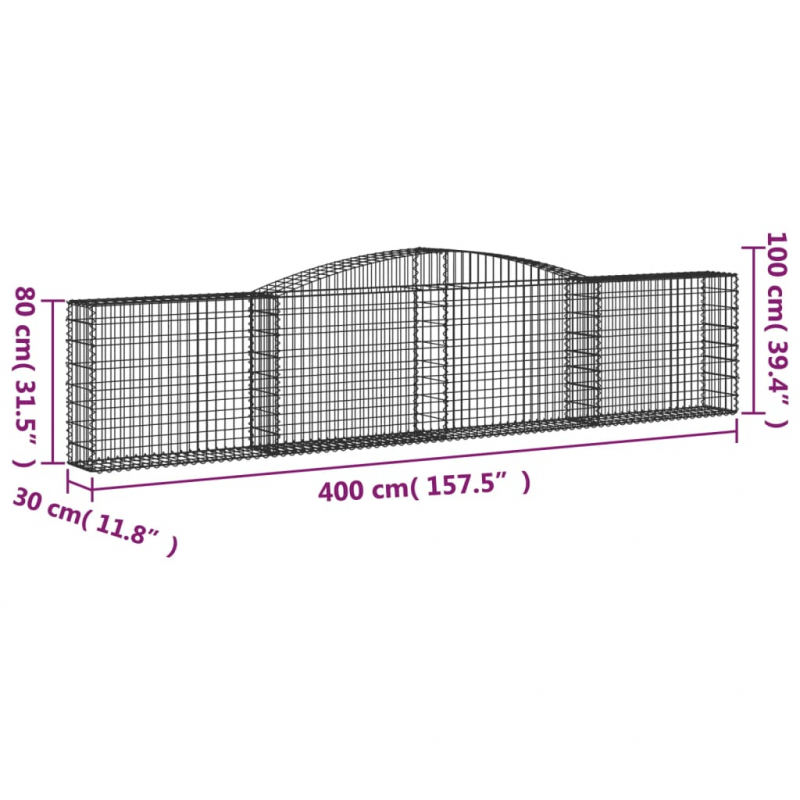 Gabionen mit Hochbogen 5 Stk. 400x30x80/100cm Verzinktes Eisen