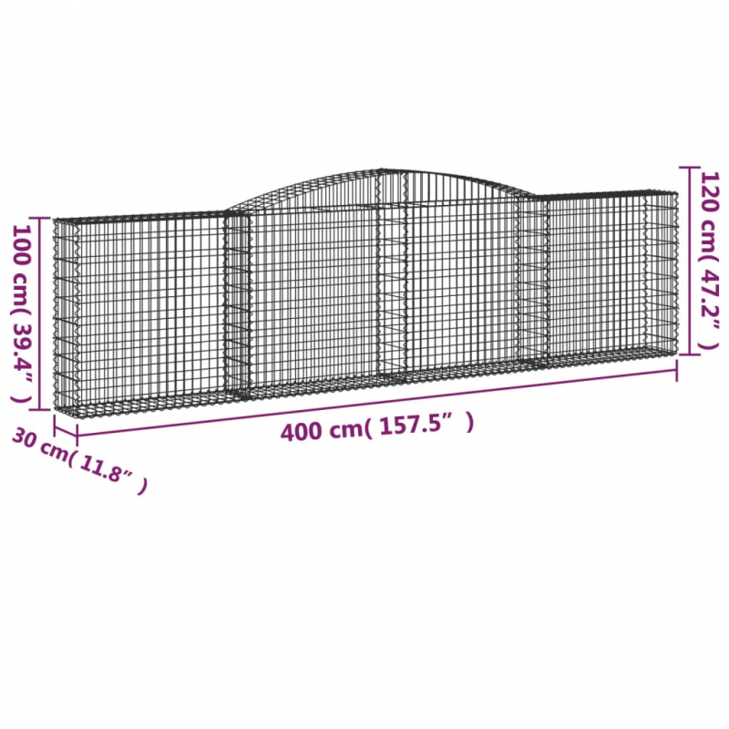 Gabionen mit Hochbogen 10Stk. 400x30x100/120cm Verzinktes Eisen