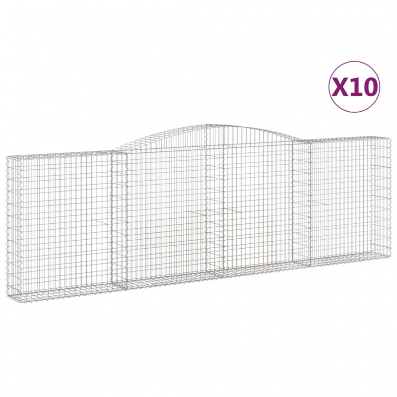 Gabionen mit Hochbogen 10Stk. 400x30x120/140cm Verzinktes Eisen
