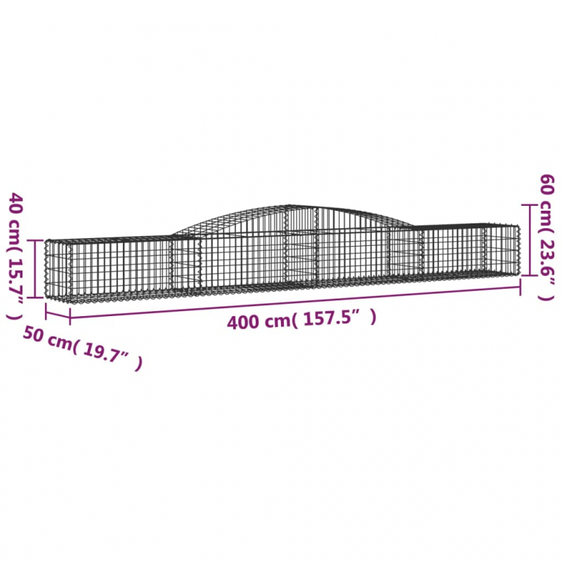 Gabionen mit Hochbogen 4 Stk. 400x50x40/60cm Verzinktes Eisen