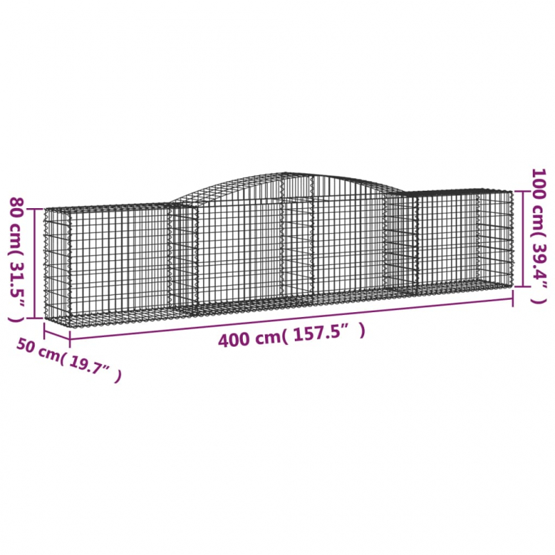 Gabionen mit Hochbogen 2 Stk. 400x50x80/100cm Verzinktes Eisen