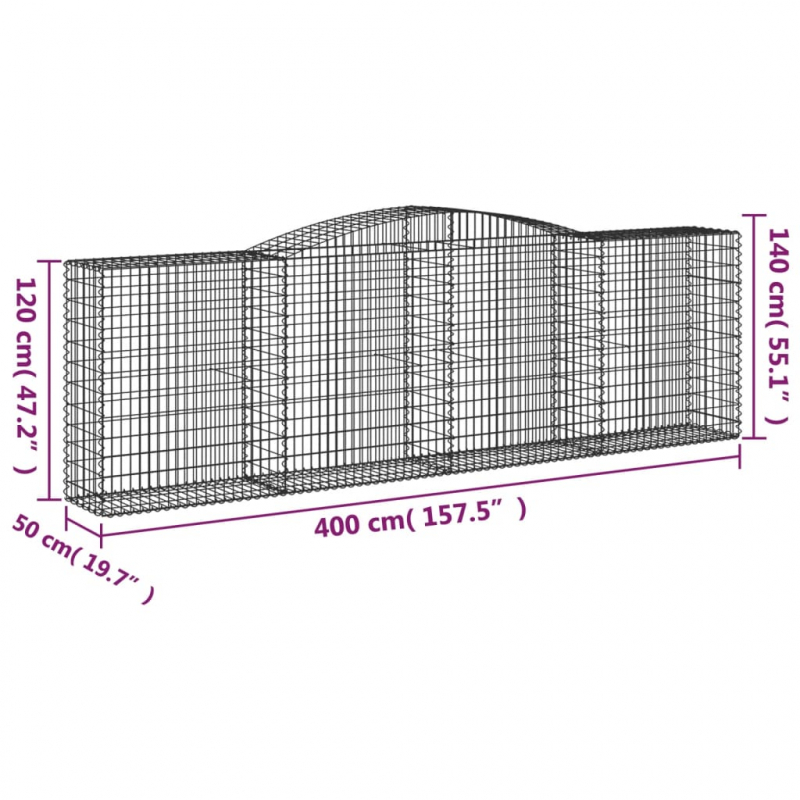 Gabionen mit Hochbogen 20 Stk 400x50x120/140cm Verzinktes Eisen