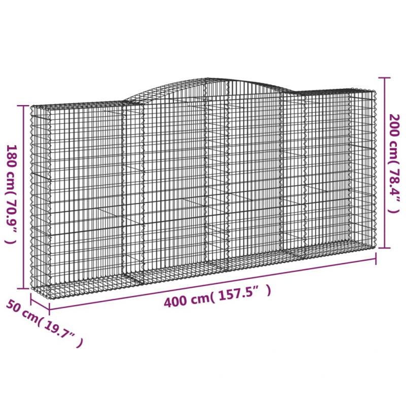 Gabionen mit Hochbogen 8 Stk. 400x50x180/200cm Verzinktes Eisen