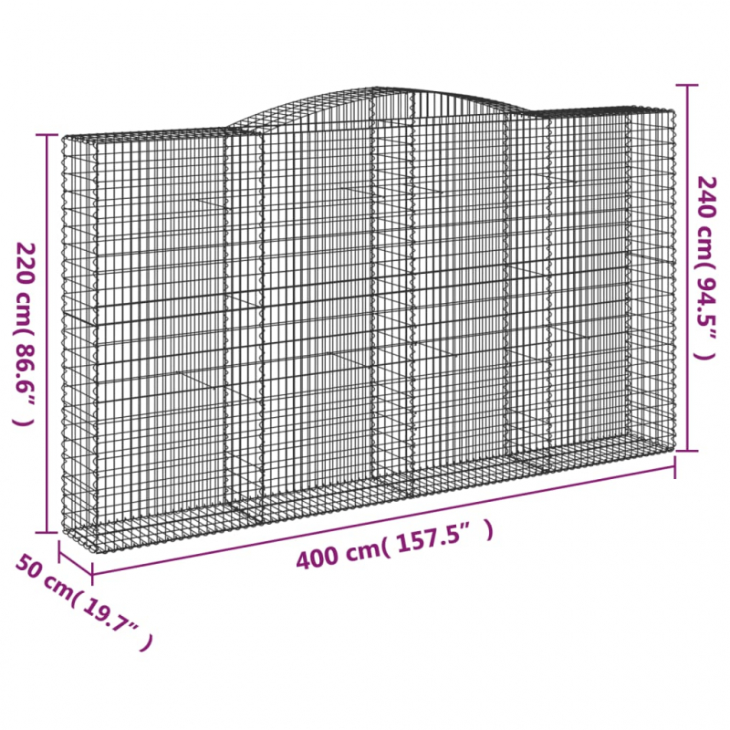 Gabionen mit Hochbogen 4 Stk. 400x50x220/240cm Verzinktes Eisen