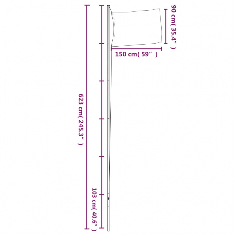 Französische Flagge mit Mast 6,23 m Aluminium