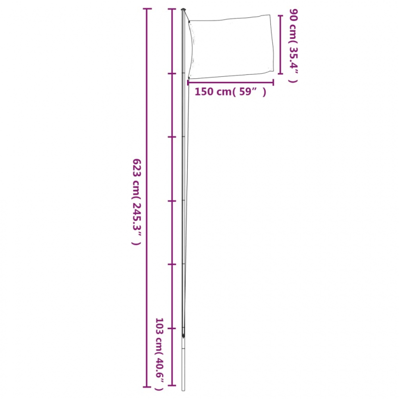 Flagge Italiens mit Mast 6,23 m Aluminium