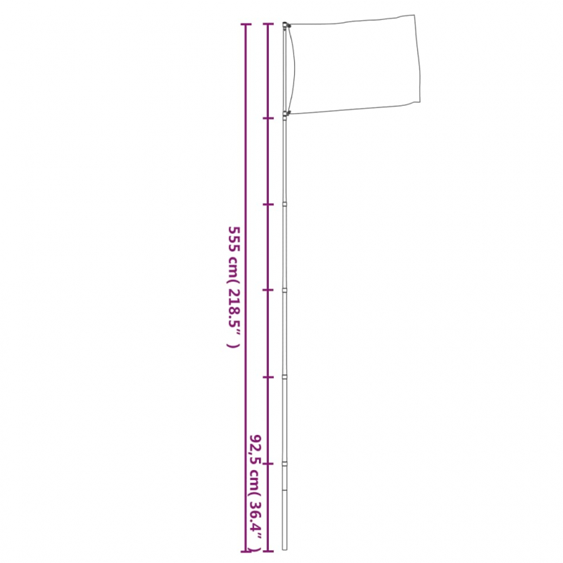 Teleskop-Fahnenmast Silbern 5,55 m Aluminium