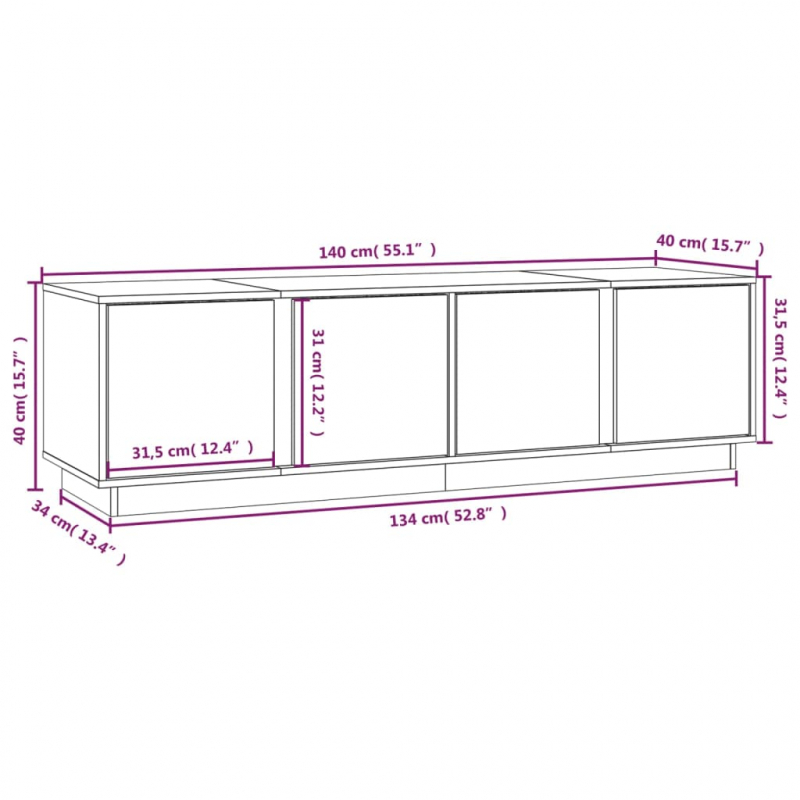 TV-Schrank 140x40x40 cm Massivholz Kiefer