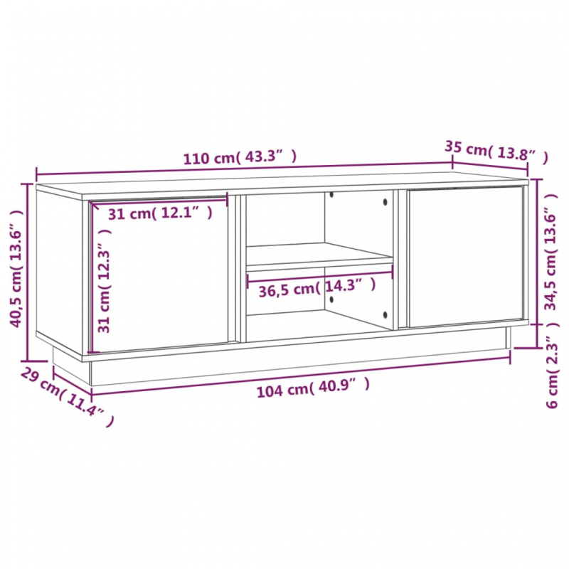 TV-Schrank 110x35x40,5 cm Massivholz Kiefer