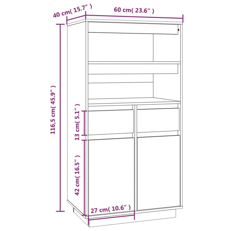 Highboard 60x40x116,5 cm Massivholz Kiefer