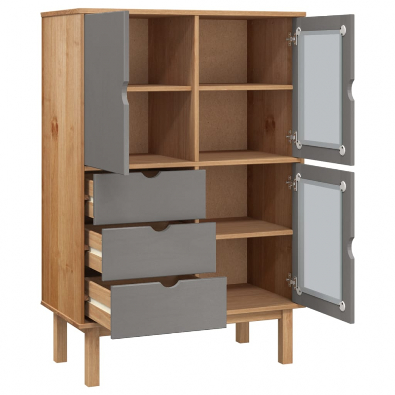 Highboard OTTA Braun&Grau 85x43x125 cm Massivholz Kiefer