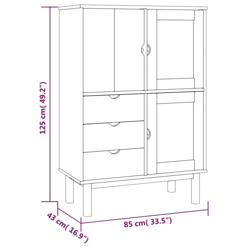 Highboard OTTA Braun&Grau 85x43x125 cm Massivholz Kiefer
