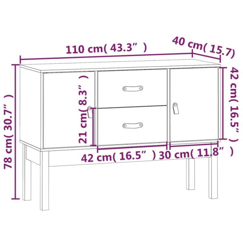 Sideboard Grau 110x40x78 cm Massivholz Kiefer
