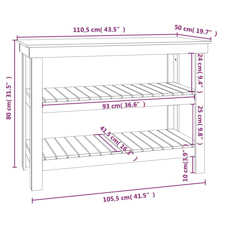 Werkbank 110,5x50x80 cm Massivholz Kiefer