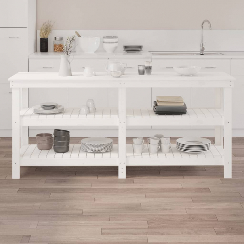 Werkbank Weiß 181x50x80 cm Massivholz Kiefer