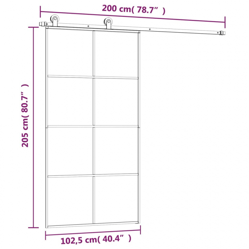 Schiebetür mit Beschlag 102,5x205 cm ESG-Glas & Aluminium