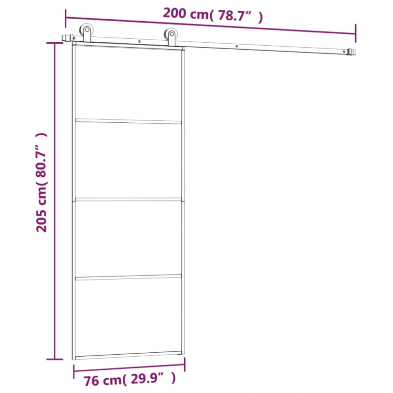 Schiebetür mit Beschlag 76x205 cm ESG-Glas & Aluminium