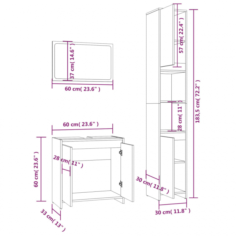 3-tlg. Badmöbel-Set Räuchereiche Holzwerkstoff