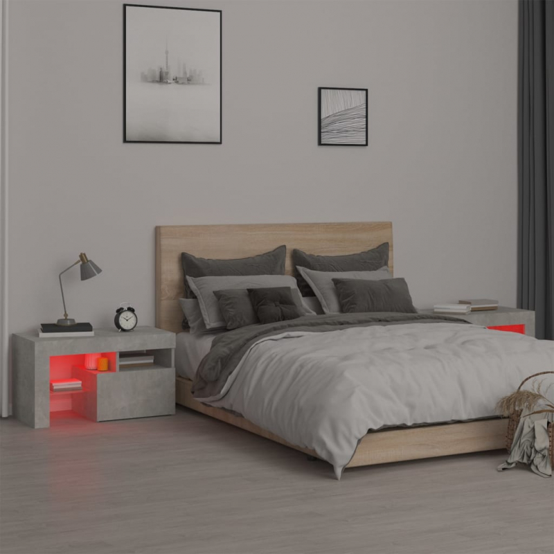 Nachttische 2 Stk. mit LED-Leuchten Betongrau 70x36,5x40 cm