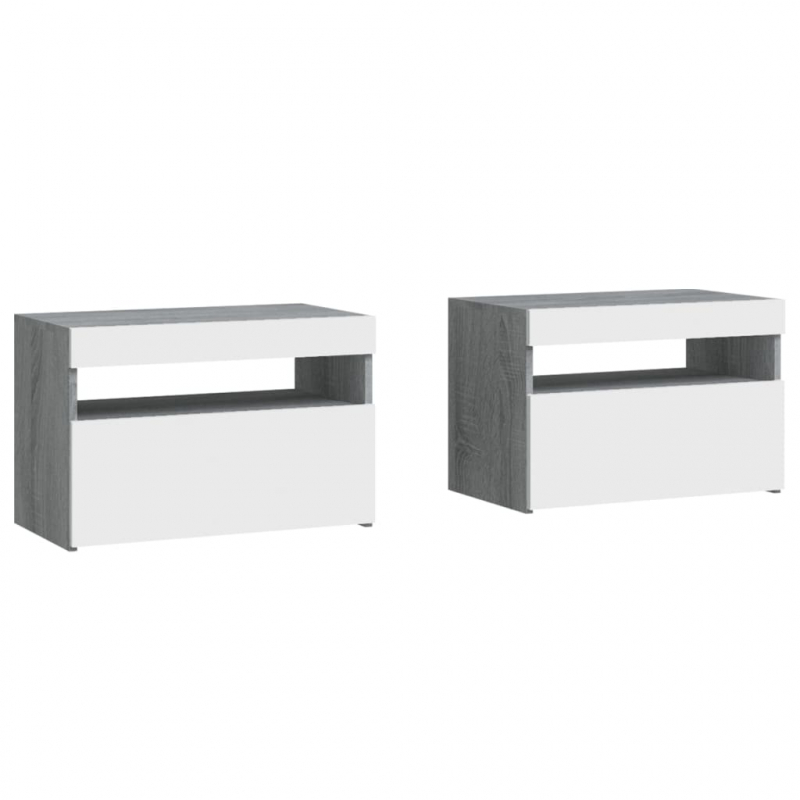 Nachttische 2 Stk. mit LED-Leuchten Grau Sonoma 60x35x40 cm