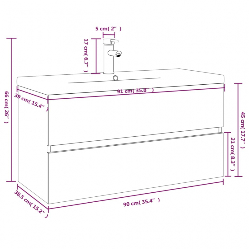 Waschbeckenschrank mit Einbaubecken Braun Eiche Holzwerkstoff