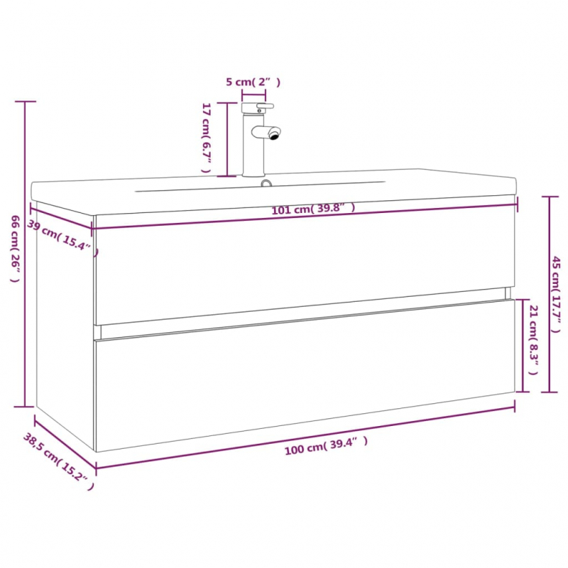 Waschbeckenschrank mit Einbaubecken Braun Eiche Holzwerkstoff