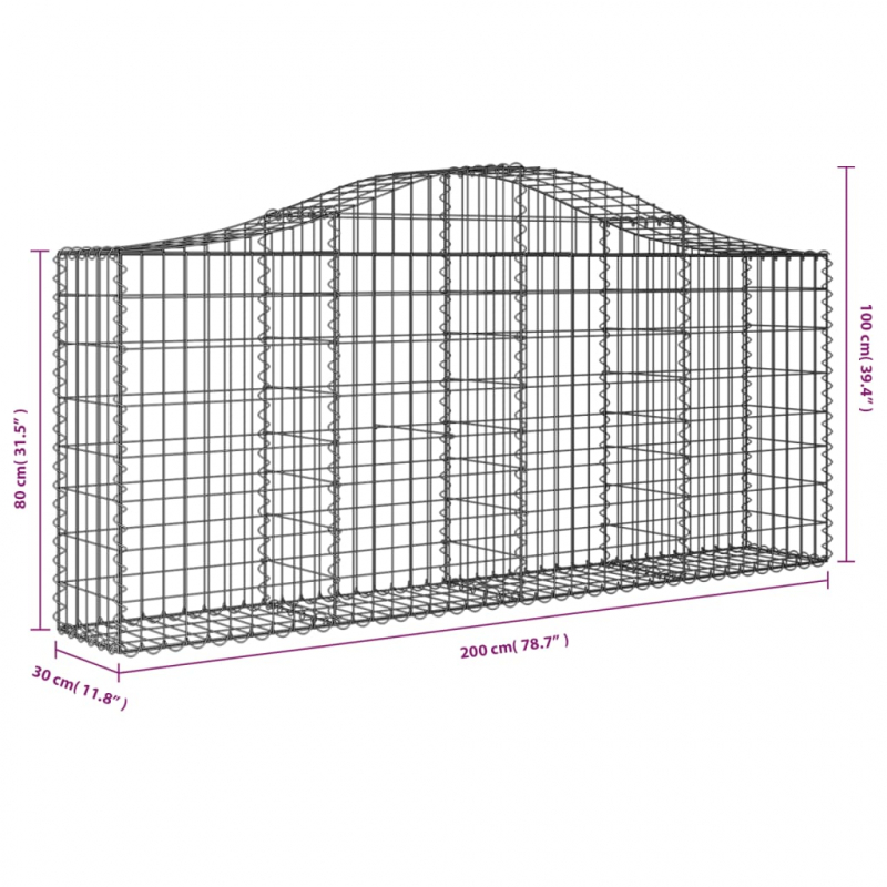 Gabione mit Hochbogen 200x30x80/100 cm Verzinktes Eisen