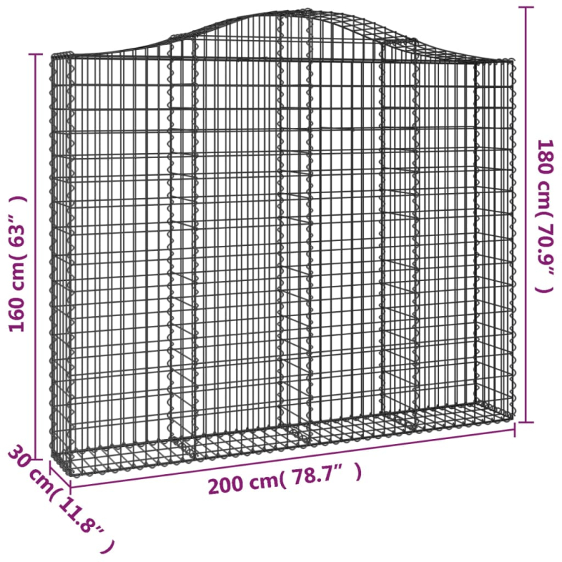 Gabione mit Hochbogen 200x30x160/180 cm Verzinktes Eisen