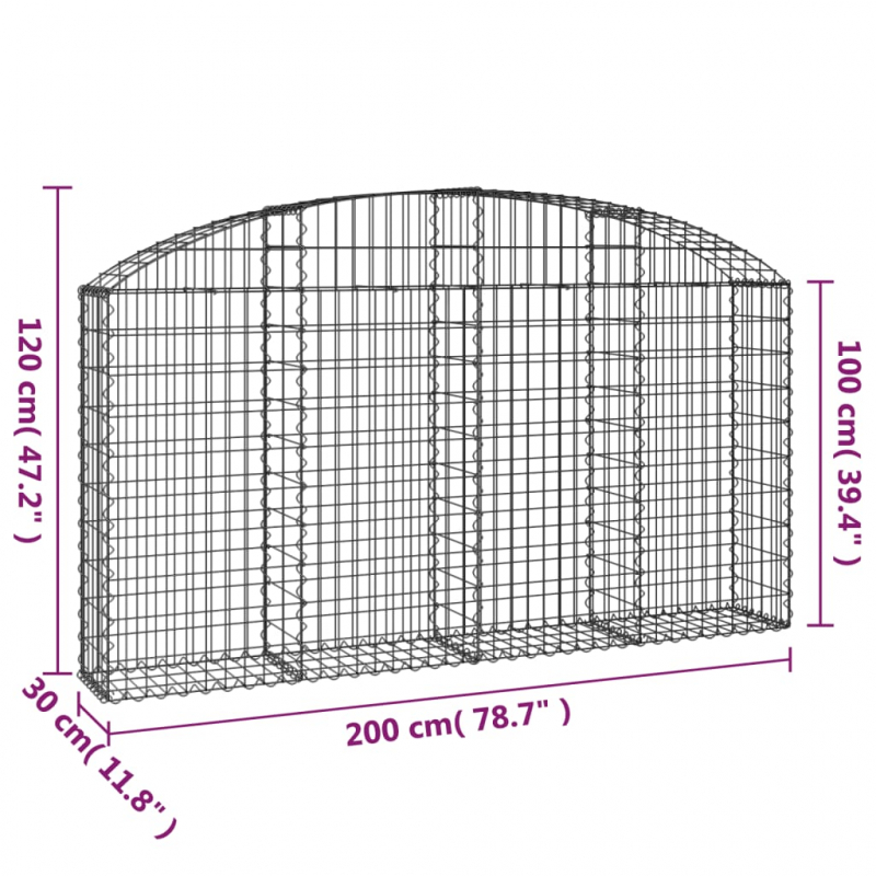 Gabione mit Hochbogen 200x30x100/120 cm Verzinktes Eisen