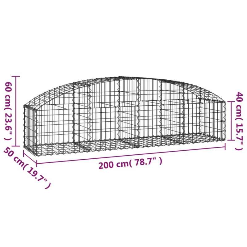 Gabione mit Hochbogen 200x50x40/60 cm Verzinktes Eisen