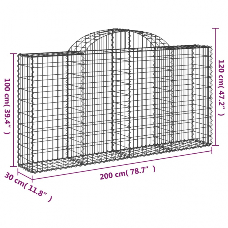 Gabione mit Hochbogen 200x30x100/120 cm Verzinktes Eisen