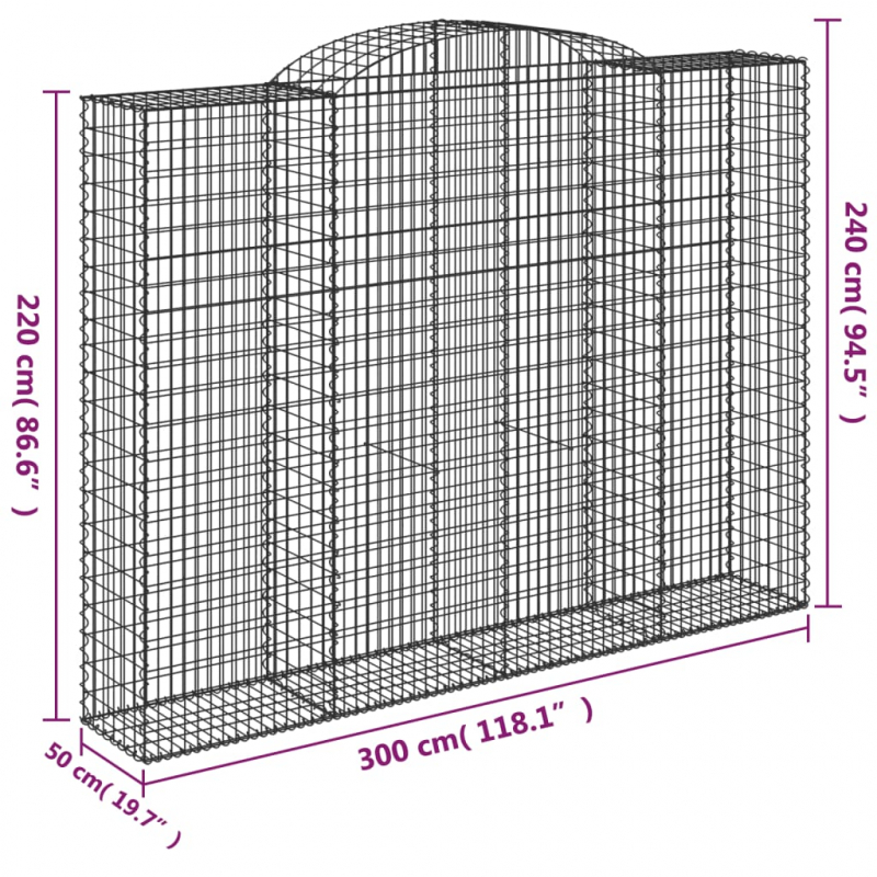 Gabione mit Hochbogen 300x50x220/240 cm Verzinktes Eisen