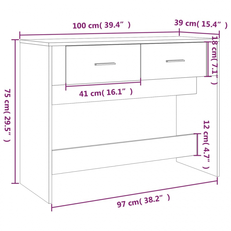 Konsolentisch Grau Sonoma 100x39x75 cm Holzwerkstoff