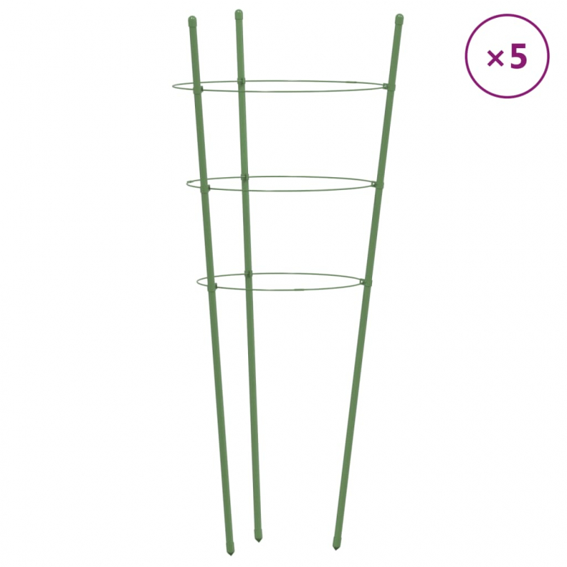 Pflanzenstützen mit 3 Ringen 5 Stk. Grün 75 cm Stahl