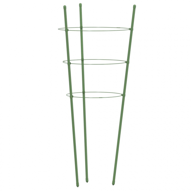 Pflanzenstützen mit 3 Ringen 5 Stk. Grün 75 cm Stahl