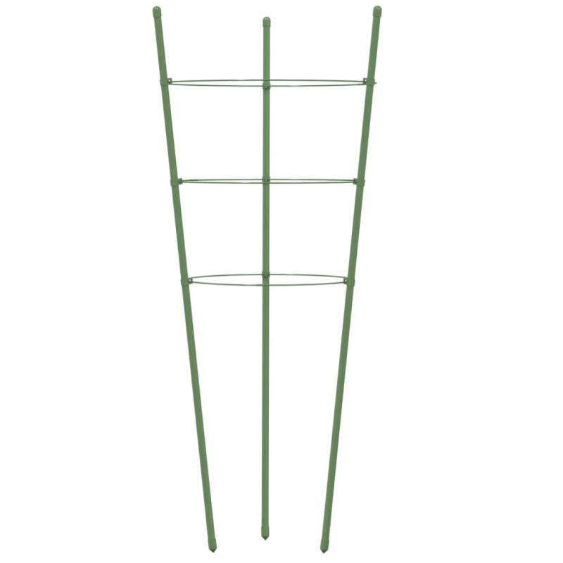 Pflanzenstützen mit 3 Ringen 5 Stk. Grün 75 cm Stahl