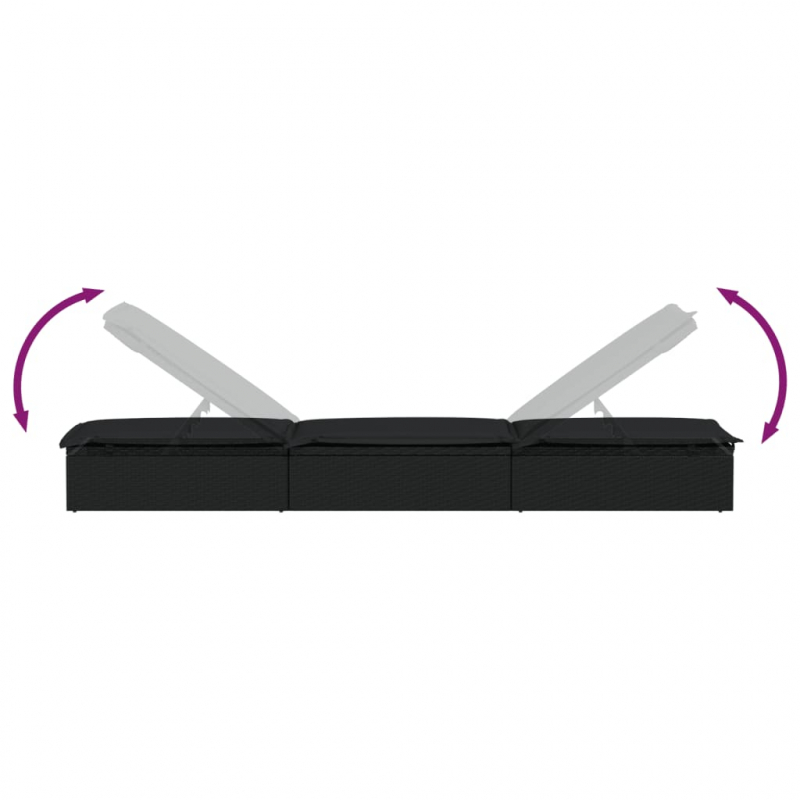 Sonnenliege 1 Stk. mit Auflage Schwarz 201x55x62 cm Poly Rattan