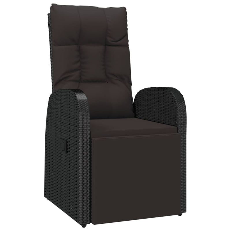 Gartensessel Verstellbar mit Kissen Schwarz Poly Rattan