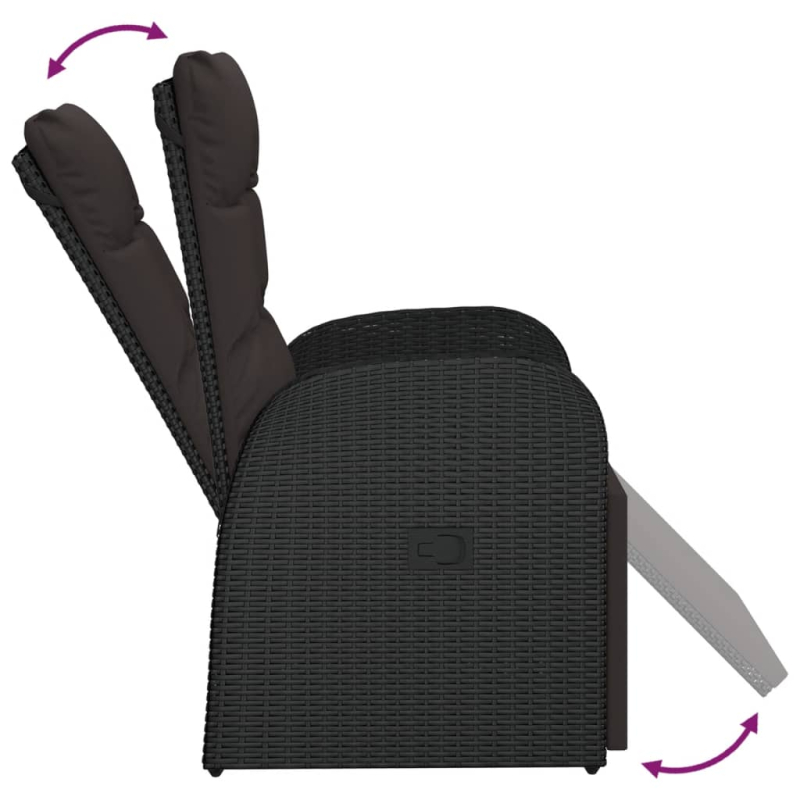 Gartensessel Verstellbar mit Kissen Schwarz Poly Rattan