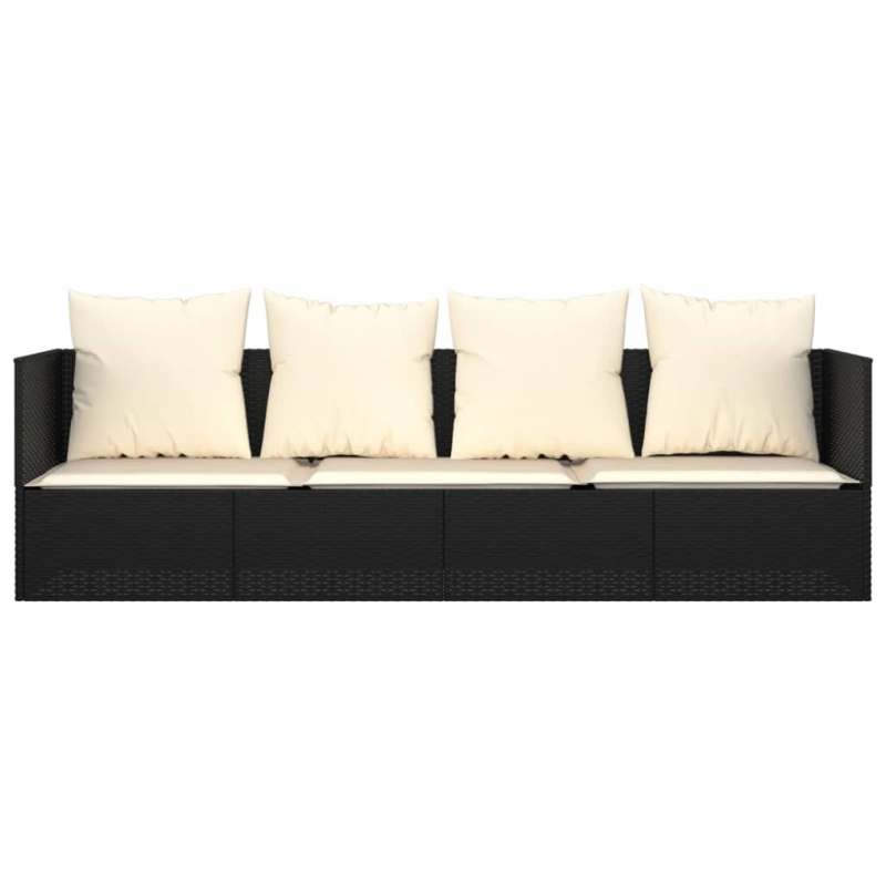 Outdoor-Loungebett mit Kissen Schwarz Poly Rattan