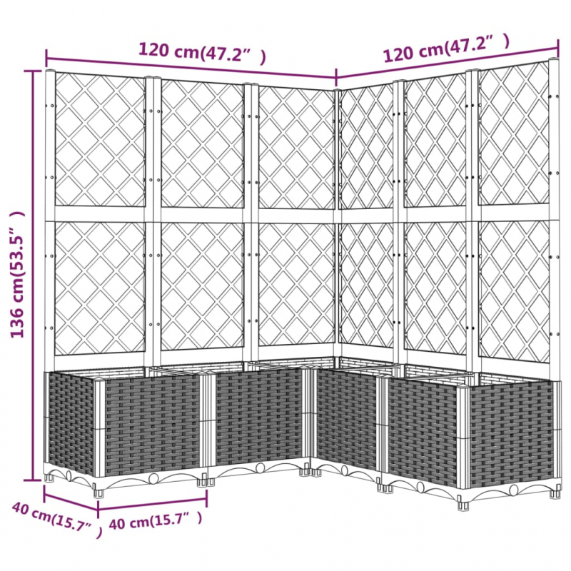 Pflanzkübel mit Rankgitter Weiß 120x120x136 cm PP