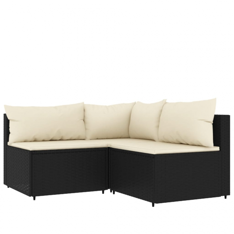 4-tlg. Garten-Lounge-Set mit Kissen Schwarz Poly Rattan