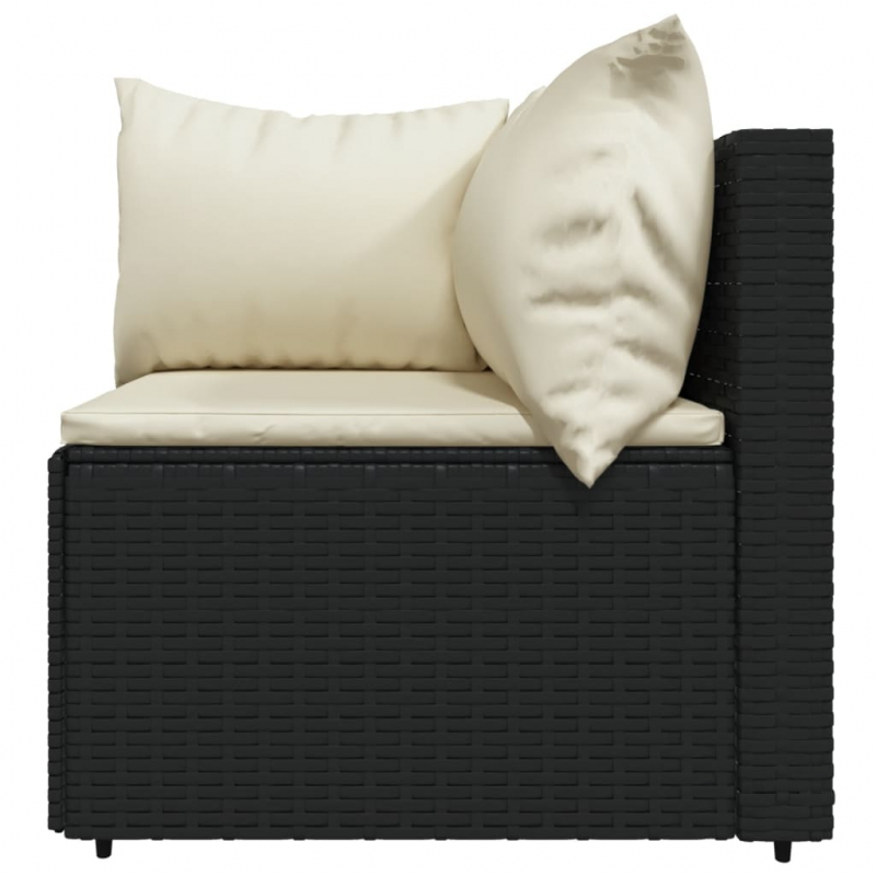 4-tlg. Garten-Lounge-Set mit Kissen Schwarz Poly Rattan
