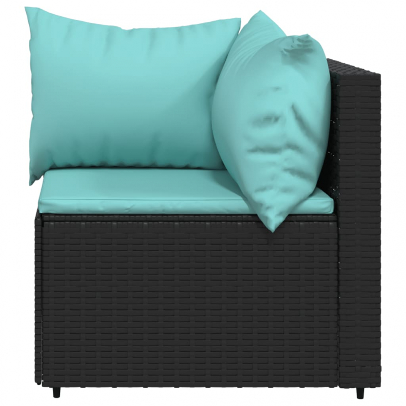 Garten-Ecksofa mit Kissen Schwarz Poly Rattan