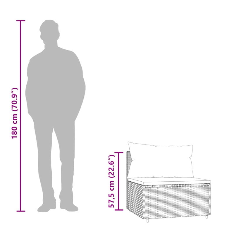 Garten-Mittelsofas mit Kissen 2 Stk. Schwarz Poly Rattan