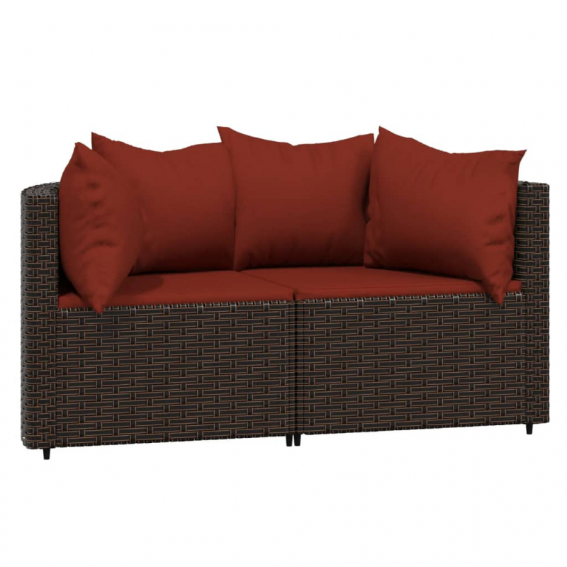 Garten-Ecksofas mit Kissen 2 Stk. Braun Poly Rattan