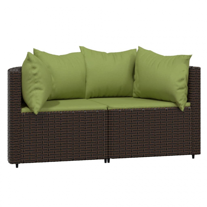 Garten-Ecksofas mit Kissen 2 Stk. Braun Poly Rattan