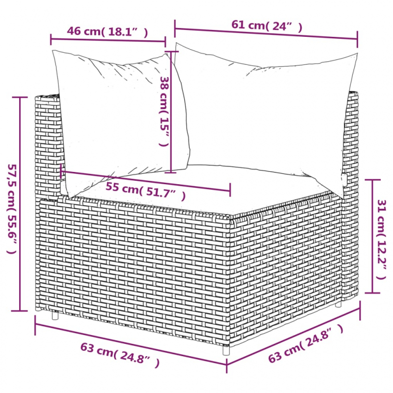 Garten-Ecksofa mit Kissen Grau Poly Rattan