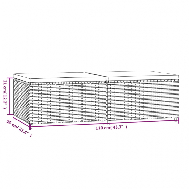 Gartenhocker mit Kissen 2 Stk. Grau Poly Rattan