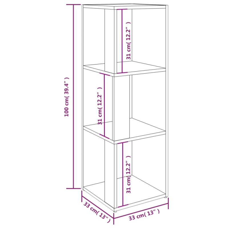 Eckregal Grau Sonoma 33x33x100 cm Holzwerkstoff